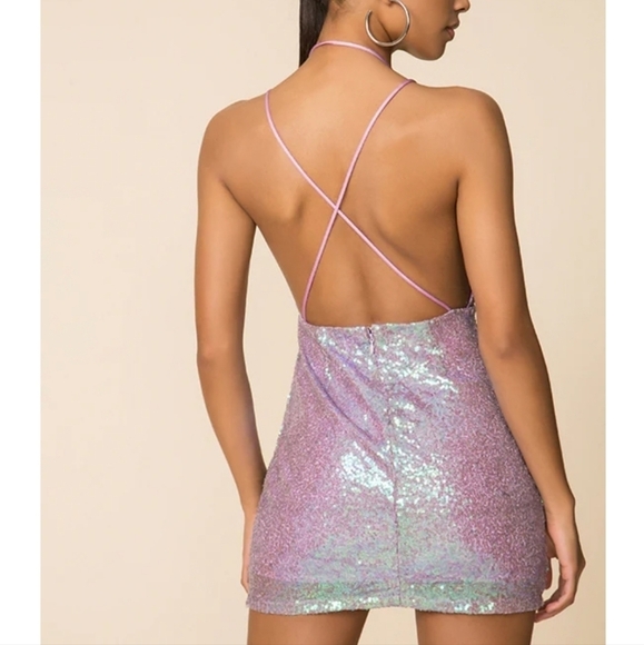 Revolve Superdown Amie Sequin Mini Dress size M Mermaidcore Taylor Swift Purple - Picture 2 of 13